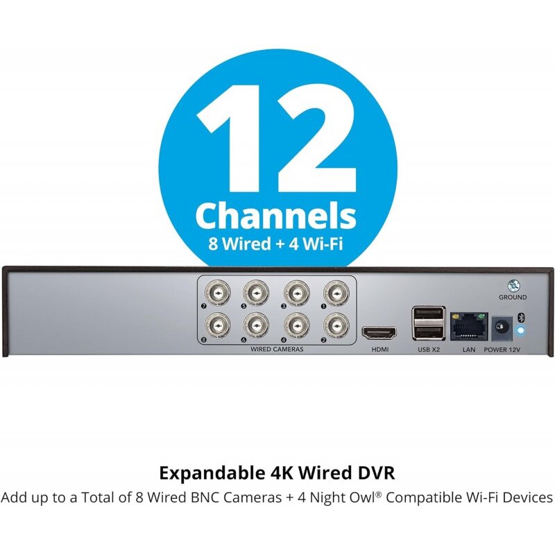 قرص صلب صوت بومة ليلية ، اتجاهان ، 12 قناة 4K DVR مع 2 ، إضافة ما يصل إلى إجمالي 12 جهاز