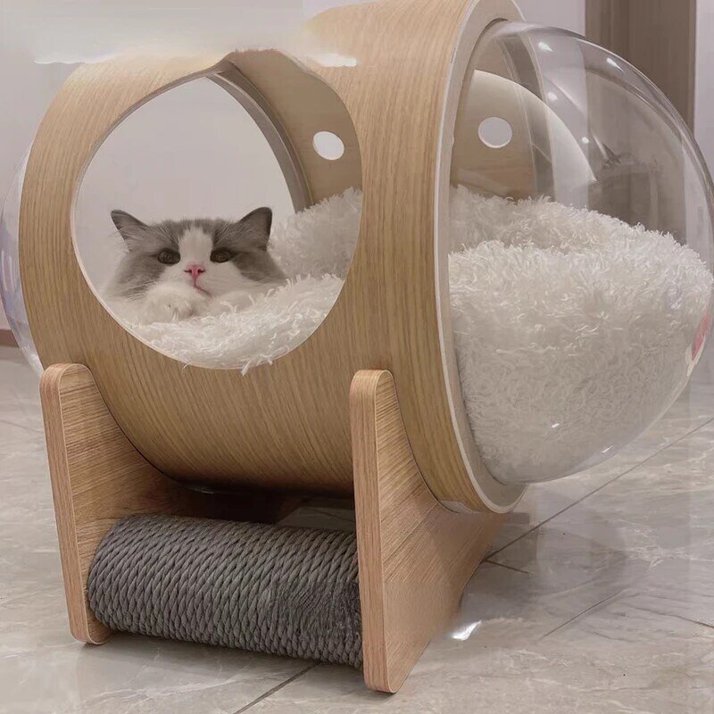 الفضاء كبسولة القط عش القط شفافة تسليم غرفة الفضاء القط حقيبة الصلبة الخشب الفضاء القط تسلق الإطار النوم كبسولة