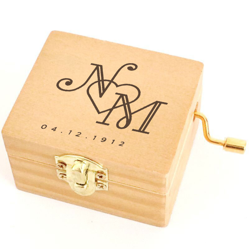 Father's Day Personalized Lovers Initials Music Box Music Available Music Box Wood Engraved Loving Music Boxes