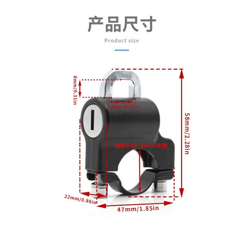 Universal Motorcycle Helmet Lock Security Metal Padlock 2Keys for 0.9‑1.1in Handlebar