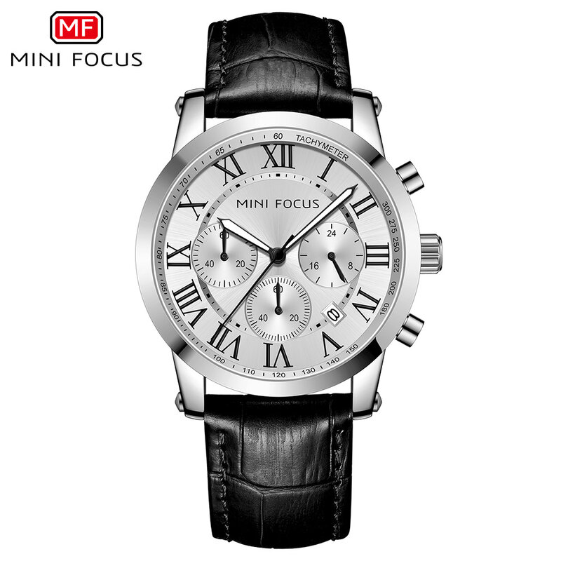 MINI FOCUS ماركة ساعة شعبية ساعة رجالية 6 الأيدي تاريخ مقاوم للماء حزام من الجلد رجالي ساعة اليد