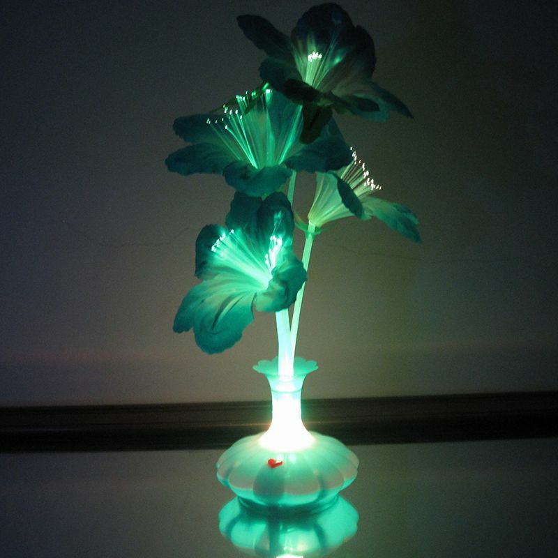 الألياف البصرية ضوء زهرة زهرية ترتيب الزهور الاصطناعية LED اللون تغيير الألياف البصرية مصباح ضوء الليل للحزب الديكور