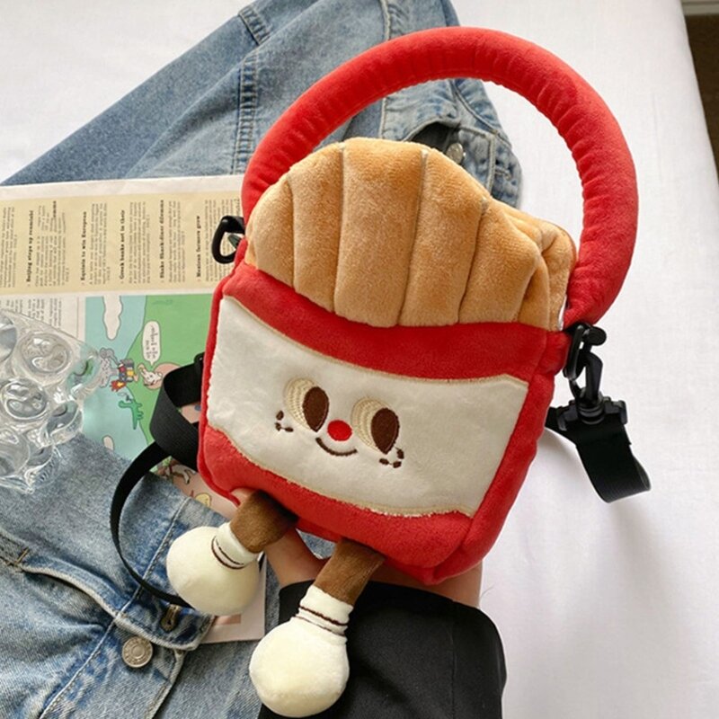 حقيبة كتف بطاطس مقلية لطيفة للفتيات والنساء حقيبة كروس يابانية من القطيفة