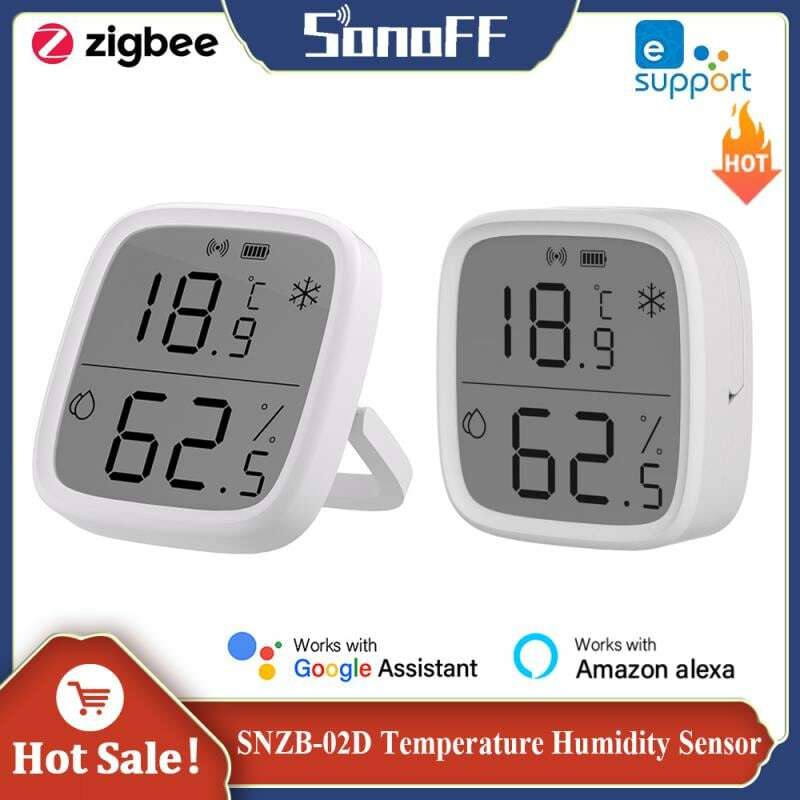 جهاز استشعار درجة الحرارة والرطوبة الذكي SONOFF-zibee ، جهاز مراقبة في الوقت الحقيقي ، التحكم في eWelink ، Vias ، Alexa ، Google Home ، SNZB-02D ، 1-10 قطعة
