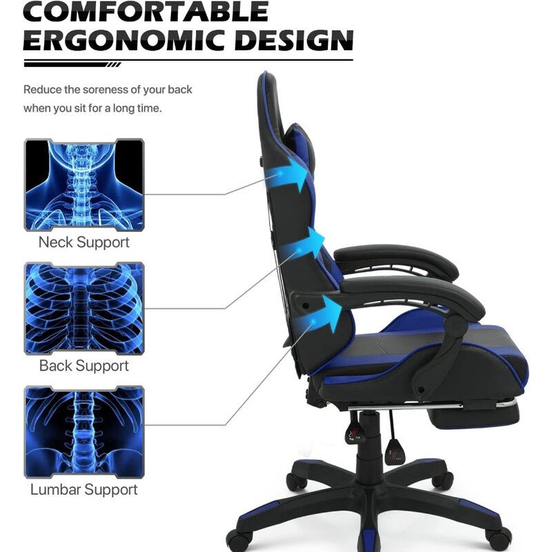 كرسي ألعاب مريح قابل للتعديل مع مسند رأس ودعم قطني ، كرسي سباق للكمبيوتر ، دوار جلدي عالي