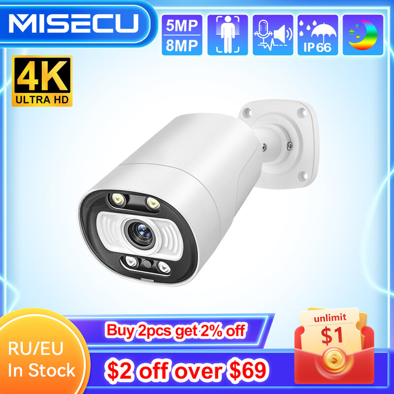 Misecu-كاميرا مراقبة خارجية ai poe h.265 4k ، 5 p ، 8 p ، الاتصال في اتجاهين ، كشف الإنسان ، لنظام الدوائر التلفزيونية المغلقة