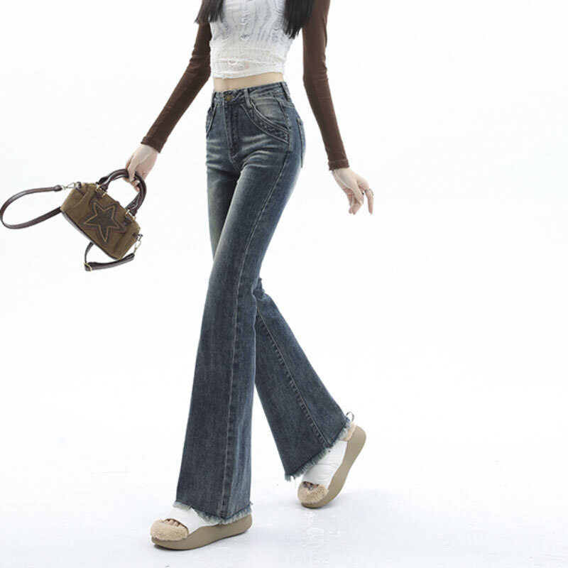 بنطلون جينز نسائي واسع بخصر عالٍ من قماش الدنيم بنطلون جينز ضيق للأمهات بتصميم عتيق يمتد 90 ثانية بنطلون Y2k