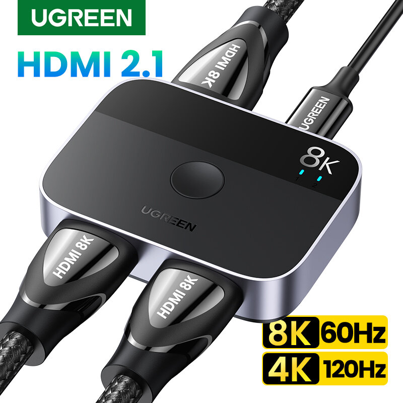 جهاز تقسيم HDMI من UGREEN بدقة 8K 60Hz 4K 120Hz 2 في 1 للخارج للتلفاز شاومي Xbox series esx PS5/4 HDMI كابل شاشة عرض HDMI 2.1 محول