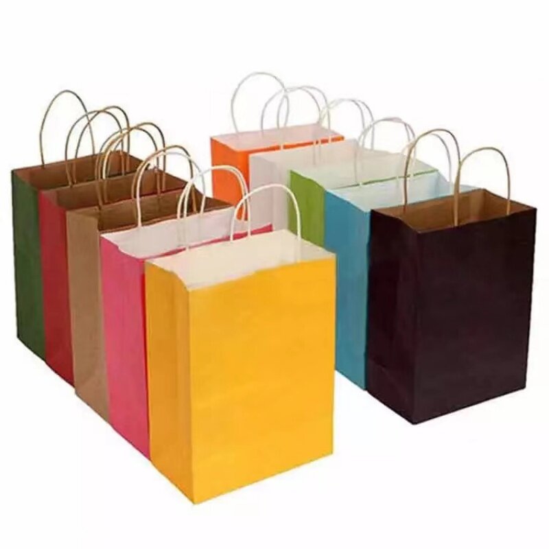 حقيبة ورقية للتسوق من كرافت كرافت مع مقابض ، أبيض ، بني ، منتج مخصص ، مطبوع حسب الطلب شعارك الخاص