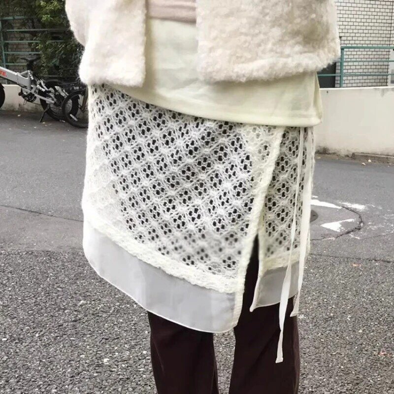 ديبتاون-تنورة قصيرة تول على الطراز الكوري للنساء ، تنورات برباط أبيض كلاسيكي ، ملابس الشارع المرقعة الأنيقة الحلوة ، غير رسمية