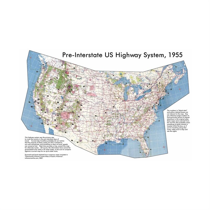 قبل الطريق السريع الولايات المتحدة نظام الطريق السريع 1955 خريطة العالم Unframe ملصق 84*59 سنتيمتر قماش خريطة العالم جدار ديكور التعليم اللوازم المكتبية