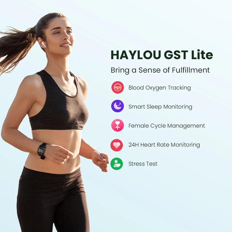 HAYLOU-GST لايت ساعة ذكية للرجال والنساء ، 1.69 "شاشة كبيرة ساعة ذكية ، ومراقبة الصحة ، 30 وسائط رياضية
