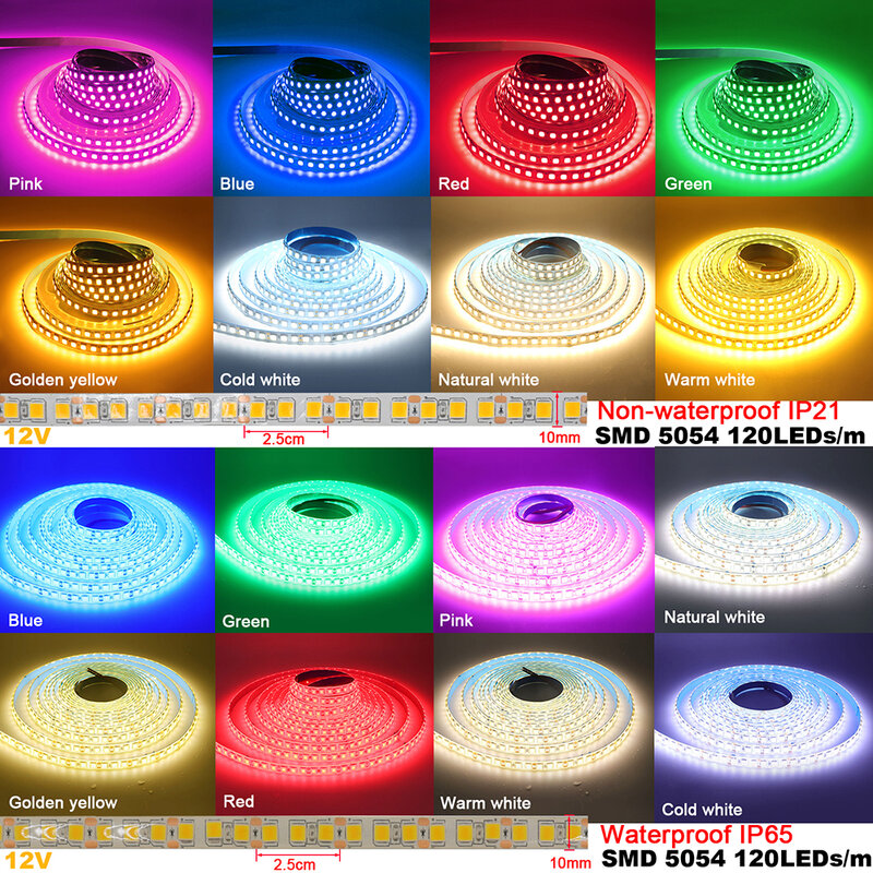شريط إضاءة LED مقاوم للماء للديكور المنزلي ، شريط مرن ، RGB ، SMD ، 120 ، 60 ، 240LED ، 5630 ، 9 ألوان ، 12 فولت ، 5 متر ، 5054 ، 5050 ، 2835