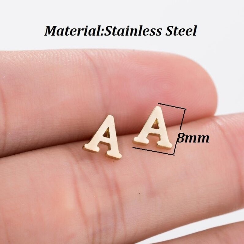 الفولاذ المقاوم للصدأ 26 A-Z الأولي إلكتروني وأقراط صغيرة صغيرة DIY بها بنفسك الأبجدية اسم أقراط ثقب المجوهرات Pendientes Brincos