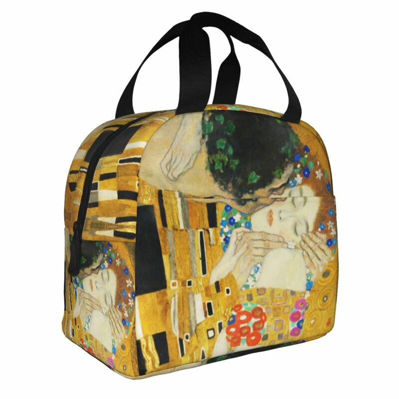 Klimt Kiss معزول الغداء حمل حقيبة للنساء المحمولة الحرارية برودة غوستاف كليمت فريس الفن صندوق الغداء العمل مدرسة الغذاء حقائب