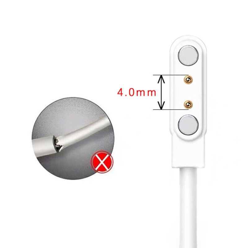 2 دبوس قوي المغناطيسي ساعة كبل شحن USB شحن خط الحبل حبل أسود أبيض اللون متوافق مع الساعات الذكية العالمي