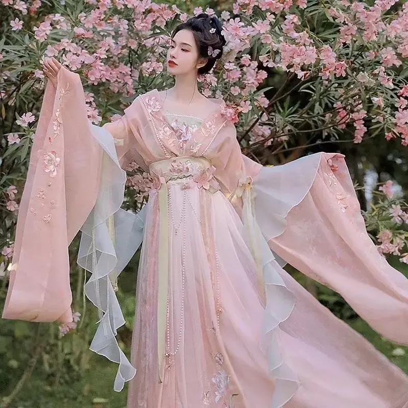 فستان هانفو صيني للنساء ، مطبوع بكم كبير ، طقم قميص ، كرنفال ، كوسبلاي خرافي ، فستان رقص هانفو