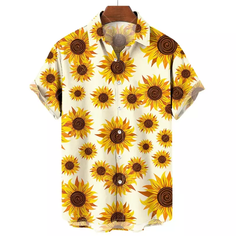 قميص رجالي بأكمام قصيرة بطبعة عباد الشمس من هاواي على الطراز الشاطئي ، قميص كاجوال فضفاض ، حجم كبير ، جديد ، من من من قطعة واحدة
