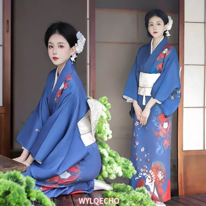 ثوب كيمونو ياباني تقليدي مع طباعة أوبي للنساء ، فساتين زهرة مهواة ، زي الجيشا ، بدلة هاوري يوكاتا