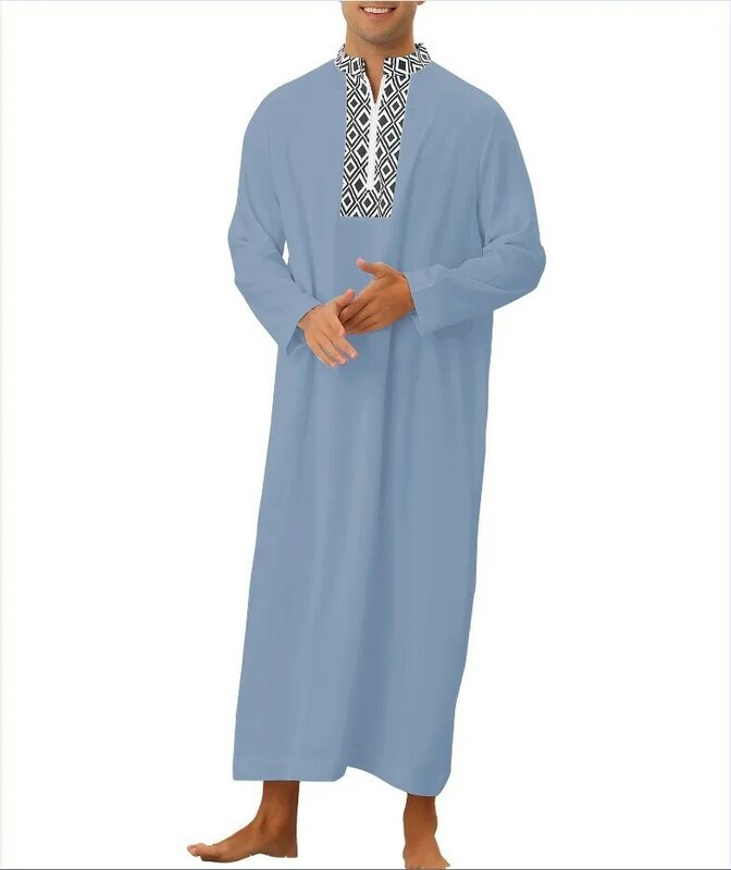 ملابس رجالية إسلامية موضة 2023 بأكمام طويلة ورقبة على شكل v أسود ورمادي وأحمر ومطبوعة من البوليستر ملابس رجالية إسلامية عباية إسلامية