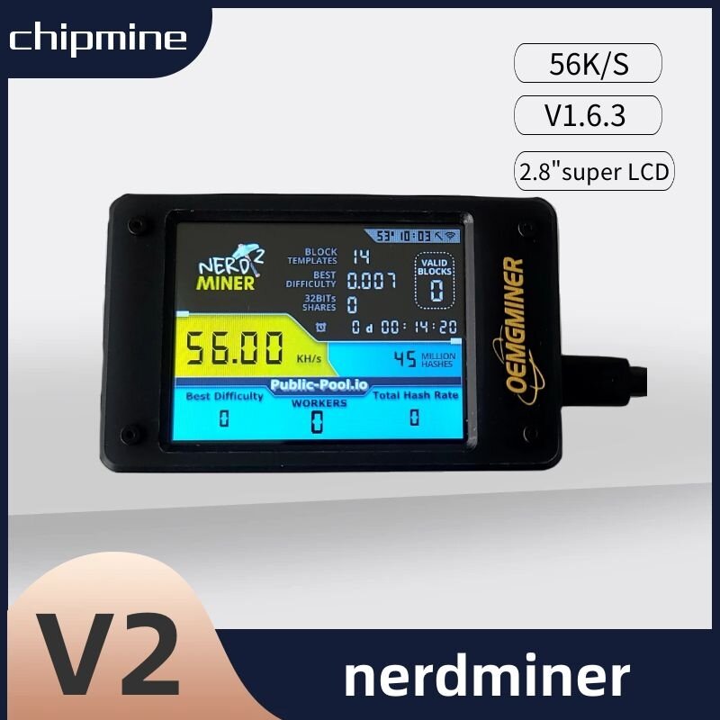 يانصيب منفرد BTC ، Nerdminer V2 Pro Firmware 1.6.3 ، شاشة LCD ، 78 ، S