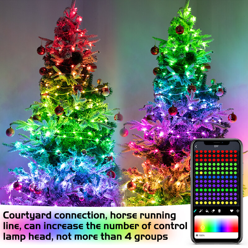 5/10/20 متر سلسلة إضاءة ذكية جديدة RGB IC نقطة التحكم شجرة عيد الميلاد APP بلوتوث الموسيقية إيقاع ديكور حفلة السنة الجديدة 2023