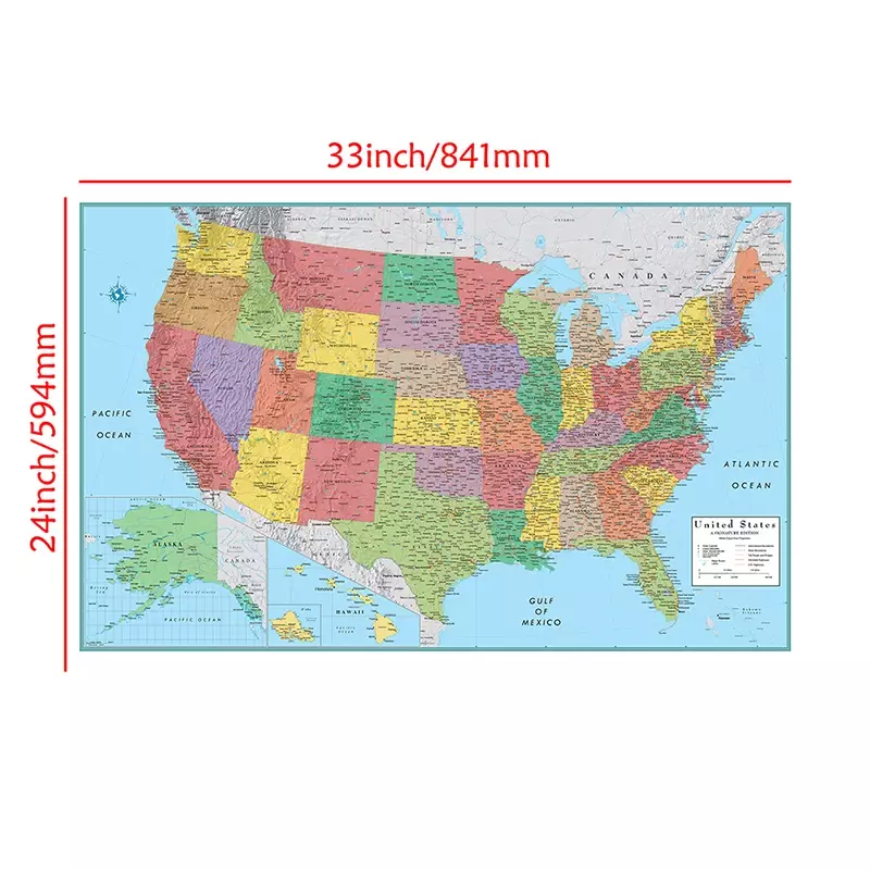 خريطة الولايات المتحدة 84*59 سنتيمتر الجدار ملصق فني غير المنسوجة قماش اللوحة غير المؤطرة يطبع غرفة ديكور المنزل اللوازم المكتبية