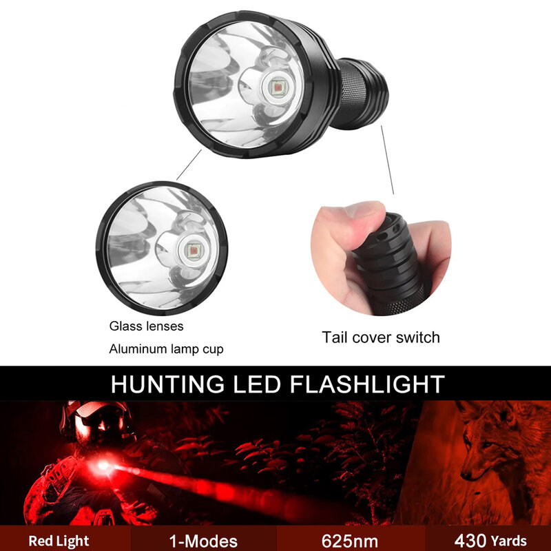 UltraFire C8 LED في الهواء الطلق ضوء أحمر قوي مصباح يدوي باستخدام 18650 يده دليل الشعلة للصيد التكتيكي فانوس مقاوم للماء