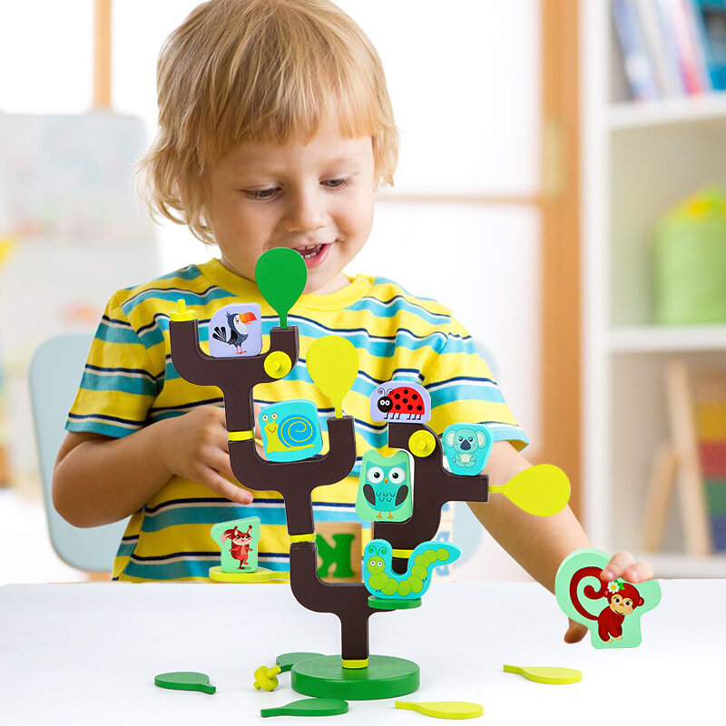 جديد خشبي الأطفال عقد للطي شجرة التوازن كتل الوالدين والطفل التفاعل الحيوان الإدراك عالية خشبية قابلة للطي اللعب