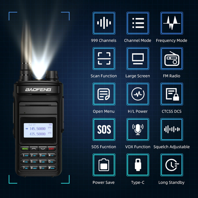جهاز إرسال واستقبال لاسلكي BAOFENG طراز P15UV بقدرة 10 وات ذو نطاق طويل ثنائي الموجات FM 999 قنوات جهاز إرسال واستقبال HF يعمل بالاتجاهين جهاز راديو هام 2022