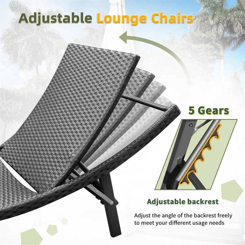 كرسي صالة كرسي قابل للتعديل في الهواء الطلق ، مجموعة 3 قطع