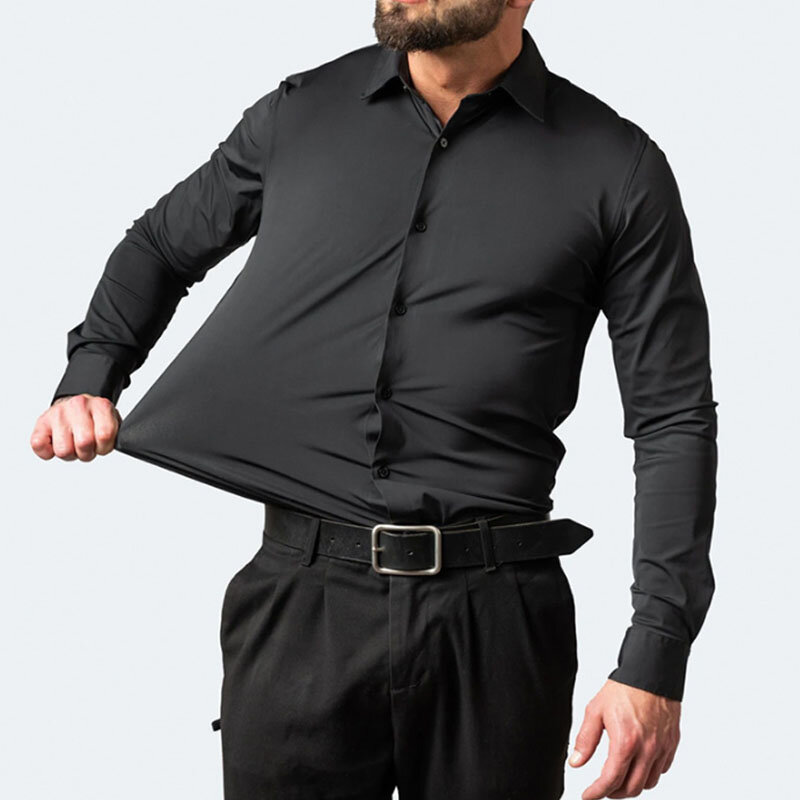 6xl جديد الخريف والشتاء قوة مرنة غير الحديد الرجال بأكمام طويلة الأعمال قميص غير رسمي بلون mercerized العمودي قميص