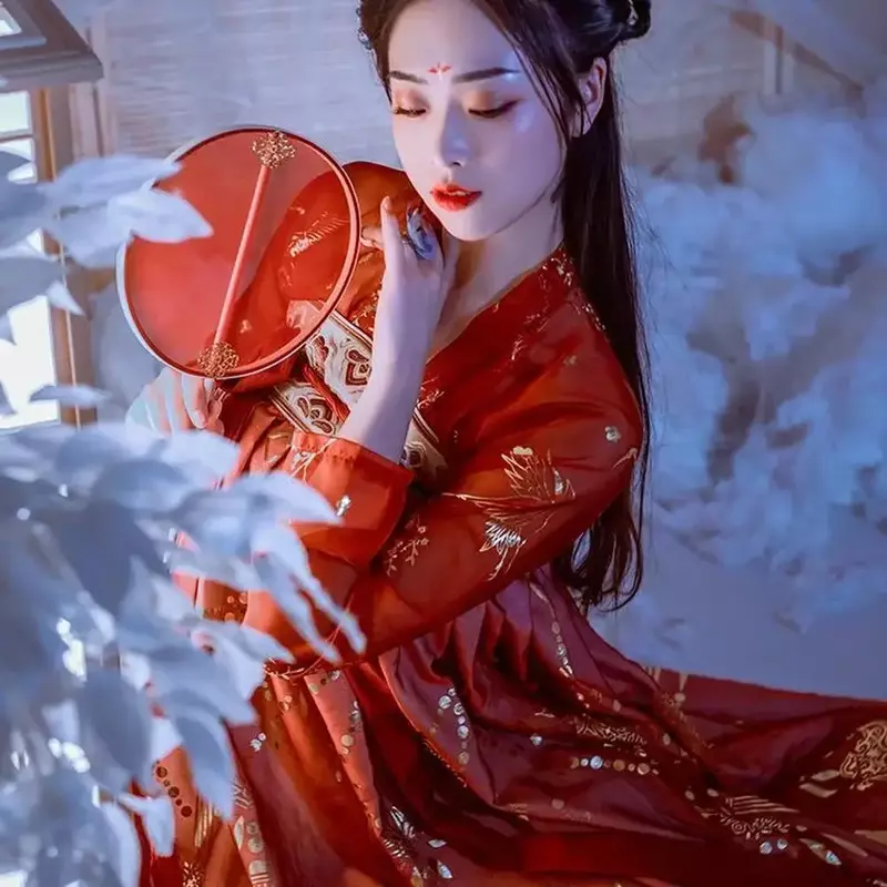 أزياء صينية قديمة للنساء ، ملابس هانفو التقليدية ، أزياء رقص أسرة تانغ ، فستان خرافي شعبي ، ملابس حمراء ، مقاس كبير