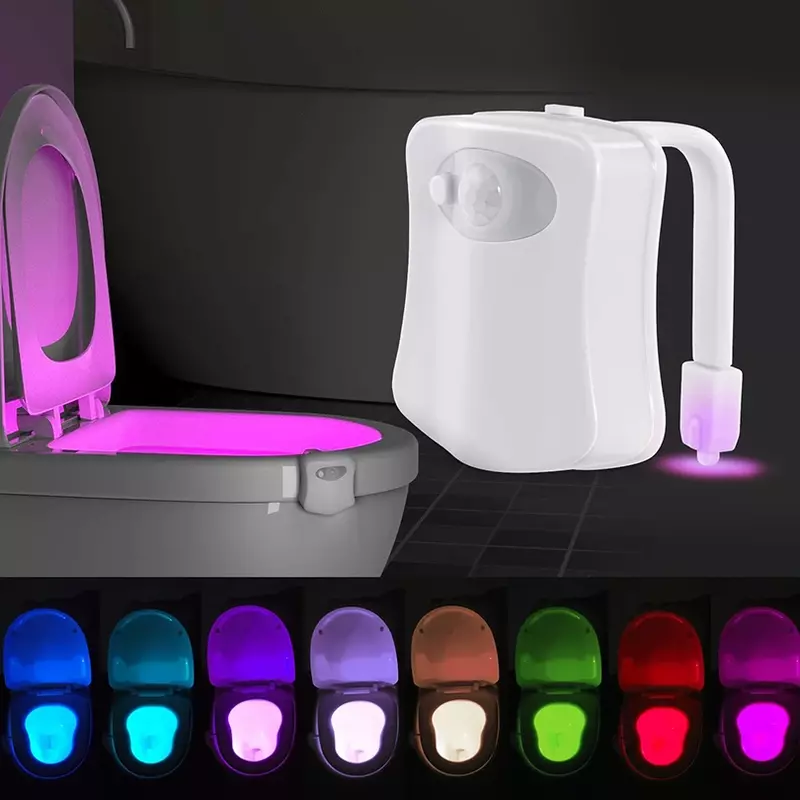 مصباح ليلي LED ذكي بمستشعر حركة ، إضاءة خلفية مضادة للماء للحمام ، مصباح وعاء المرحاض ، مصباح حمام ، 16 لونًا ، 8 ألوان