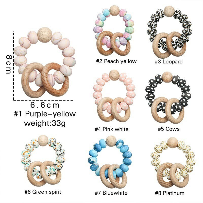 1PC Baby Teether BPA Free Wooden Teether Bracelet Food Grade Silicone BPA Free Newborn Baby Soothe Rattle Baby Bites Toy