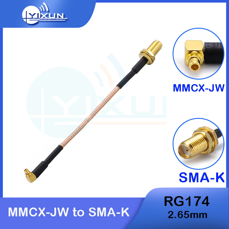 MMCX ذكر التوصيل الزاوية اليمنى إلى SMA أنثى جاك RG174 MMCX RF محوري ضفيرة الطائر كابل منخفض الخسارة