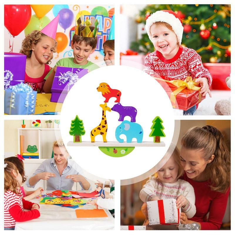 لعبة التراص الحيوانية مع حقيبة تخزين للأطفال ، لعبة خشبية ، توازن ، بناء ، هدايا عيد ميلاد