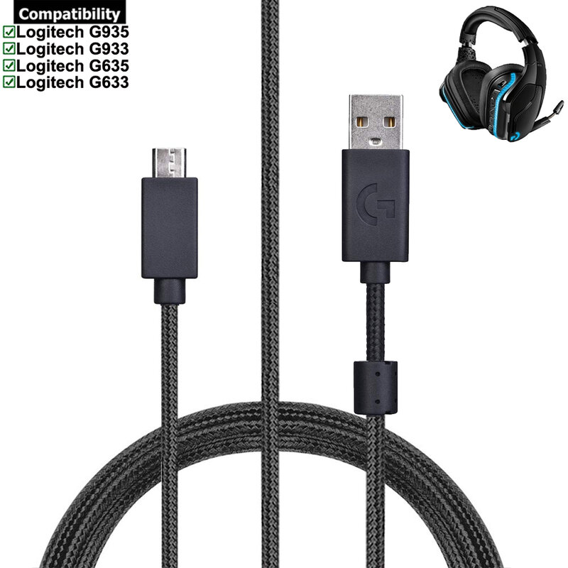 OFC النايلون مضفر استبدال USB شحن كابل بيانات الصوت تمديد الحبل ل لوجيتك G635 G633 G933 G935 G633S G933S سماعات