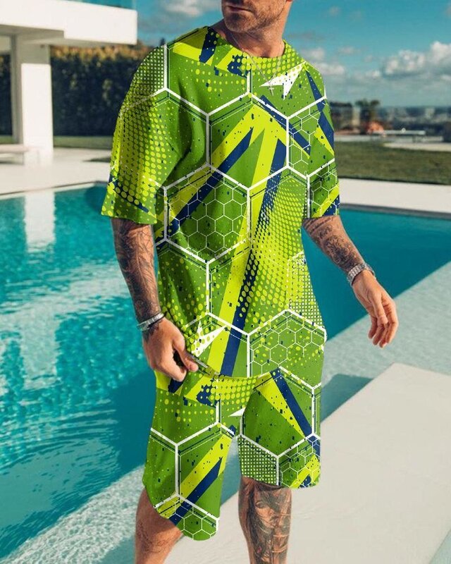 2022 جديد الصيف الرجال مجموعة لباس غير رسمي تي شيرت رجالي السراويل الرياضية البستوني شخصية موضة الاتجاه الإبداعية ثلاثية الأبعاد