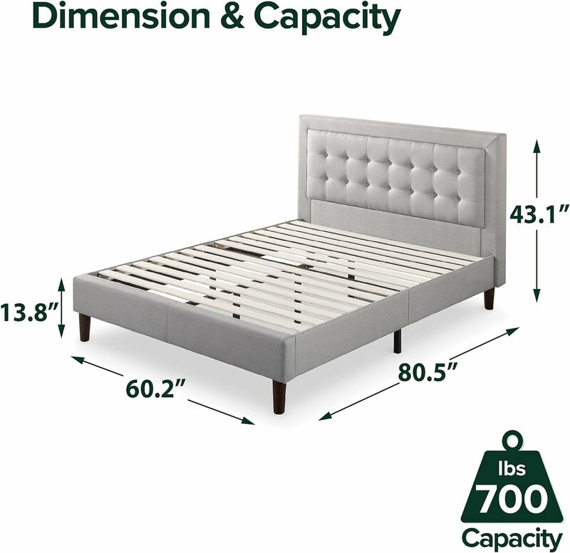إطار سرير بمنصة منجد من Zinus Dachelle ، أساس المرتبة ، دعامة شريحة خشبية ، لا حاجة إلى زنبرك ، تجميع سهل
