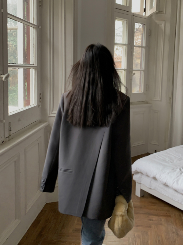 جاكيت بدلة أسود بأكمام طويلة للنساء موضة كورية من الخلف معطف جاكيت للسيدات لربيع وخريف 2023