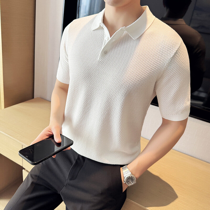 قمصان بولو بأكمام قصيرة للرجال ، تناسب ضئيلة ، متماسكة ، أحادية اللون ، الصيف ، جودة عالية ، الموضة ، 4XL