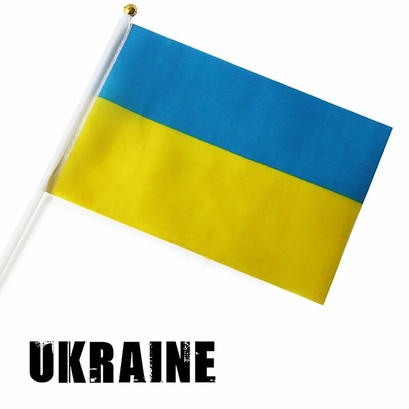 10 قطعة 14*21 سنتيمتر أعلام الأوكرانية باتريوت العلم الوطني أوكرانيا تحلق العلم راية مع البلاستيك سارية العلم أعلام للتلويح بالأيدي