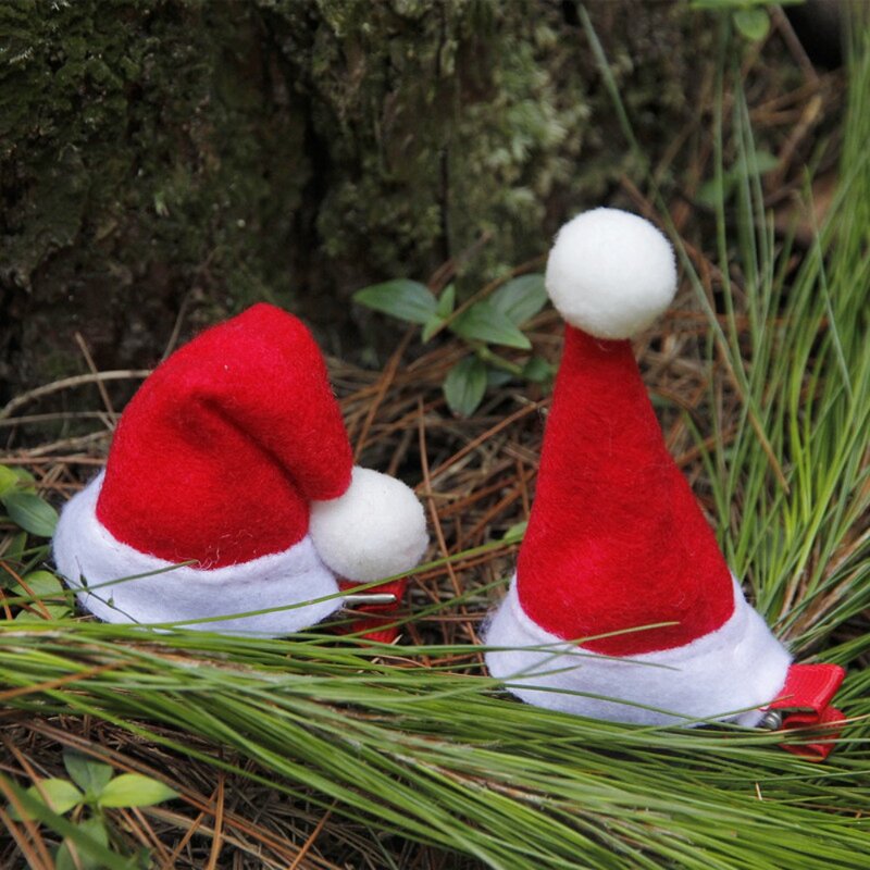 مقاطع الشعر اليدوية عيد الميلاد ، قبعة سانتا الصغيرة ، دبابيس الشعر الحمراء ، قبعة عيد الميلاد ، 10 قطعة