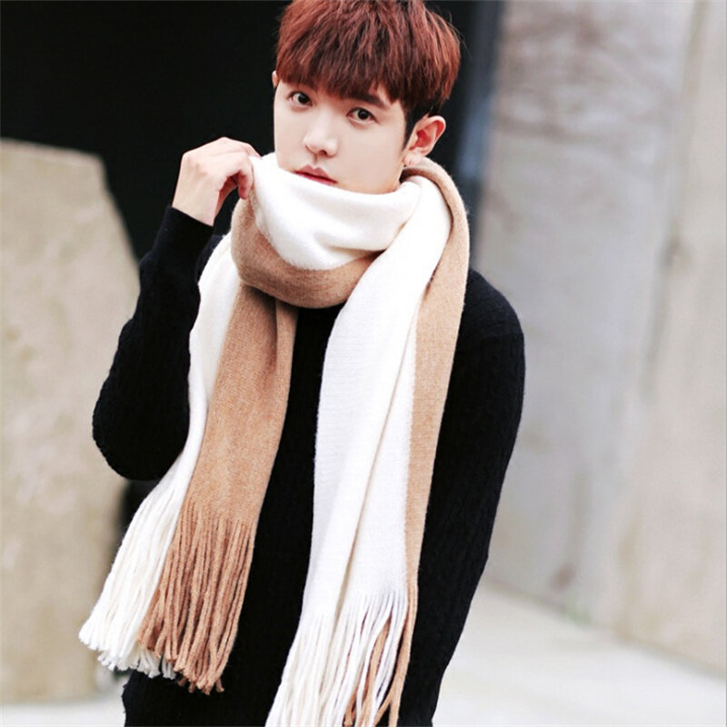 الكورية الرجال الموضة وشاح محبوك الرجال الشتاء الدافئة الأوشحة خليط مخطط الصوف Bufanda لينة طويلة دفئا الذكور neakerleader