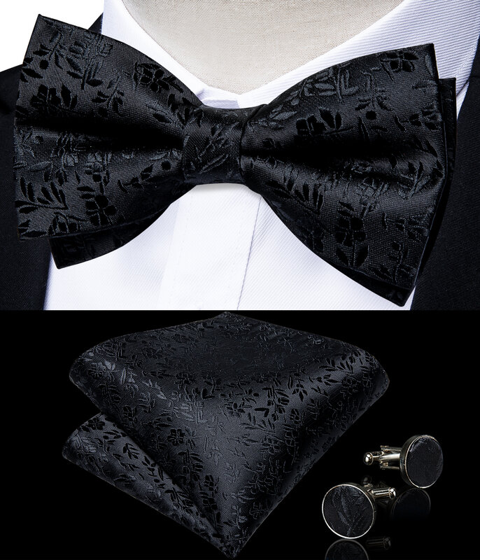 الكلاسيكية الأسود الرجال ربطة القوس فيونكة s 100% الحرير بووتيس فراشة جيب مربع أزرار أكمام مجموعة دعوى بيزلي الذهب قبل تعادل ربطة القوس فيونكة DiBanGu