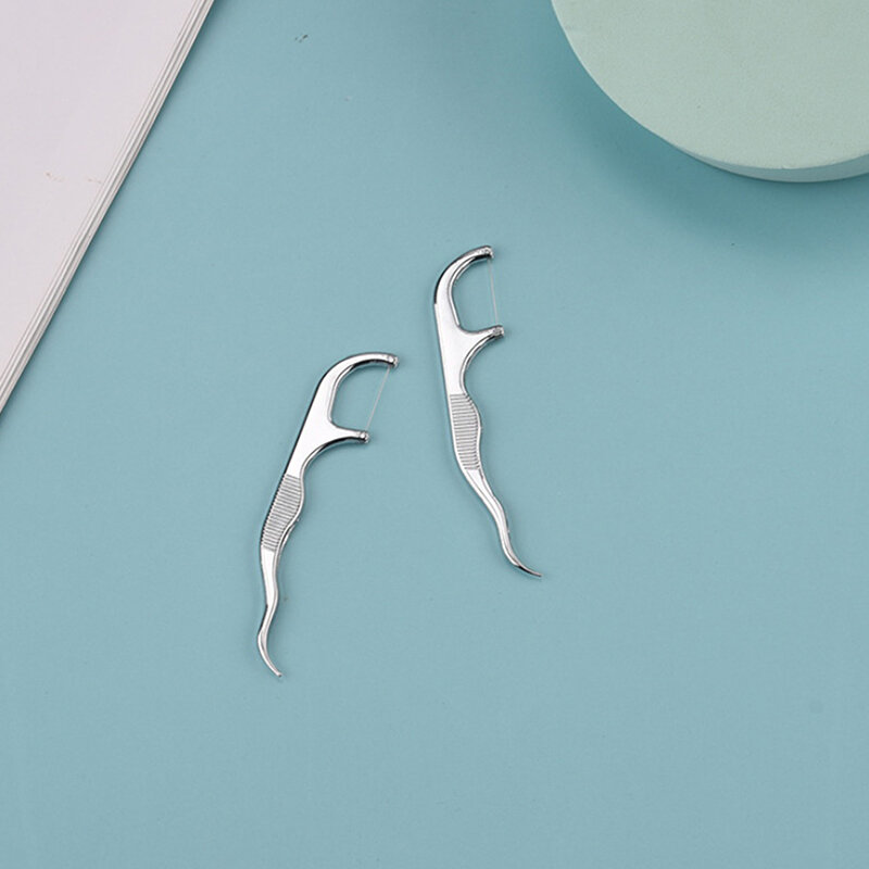 1 مجموعة الفولاذ المقاوم للصدأ مسواك مع صندوق الأسنان الخيط قابلة لإعادة الاستخدام الخيط حامل