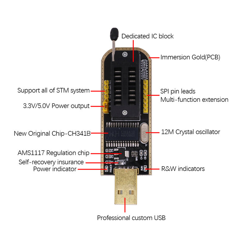 CH341B 24 25 سلسلة EEPROM فلاش بيوس CH341 USB مبرمج وحدة SOIC8 SOP8 اختبار كليب ل EEPROM 93CXX / 25CXX / 24CXX