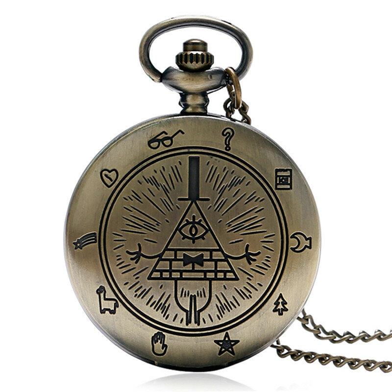 ساعة جيب كوارتز كاملة الصياد للرجال والنساء ، برونزية ، عتيقة ، تصميم مثلث ، تناظري ، سترة ، قلادة ، سلسلة ، ساعة