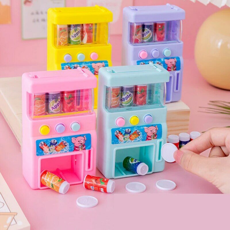 أطفال محاكاة آلة بيع الخدمة الذاتية مع عملات معدنية صغيرة لعب المشروبات اللعب